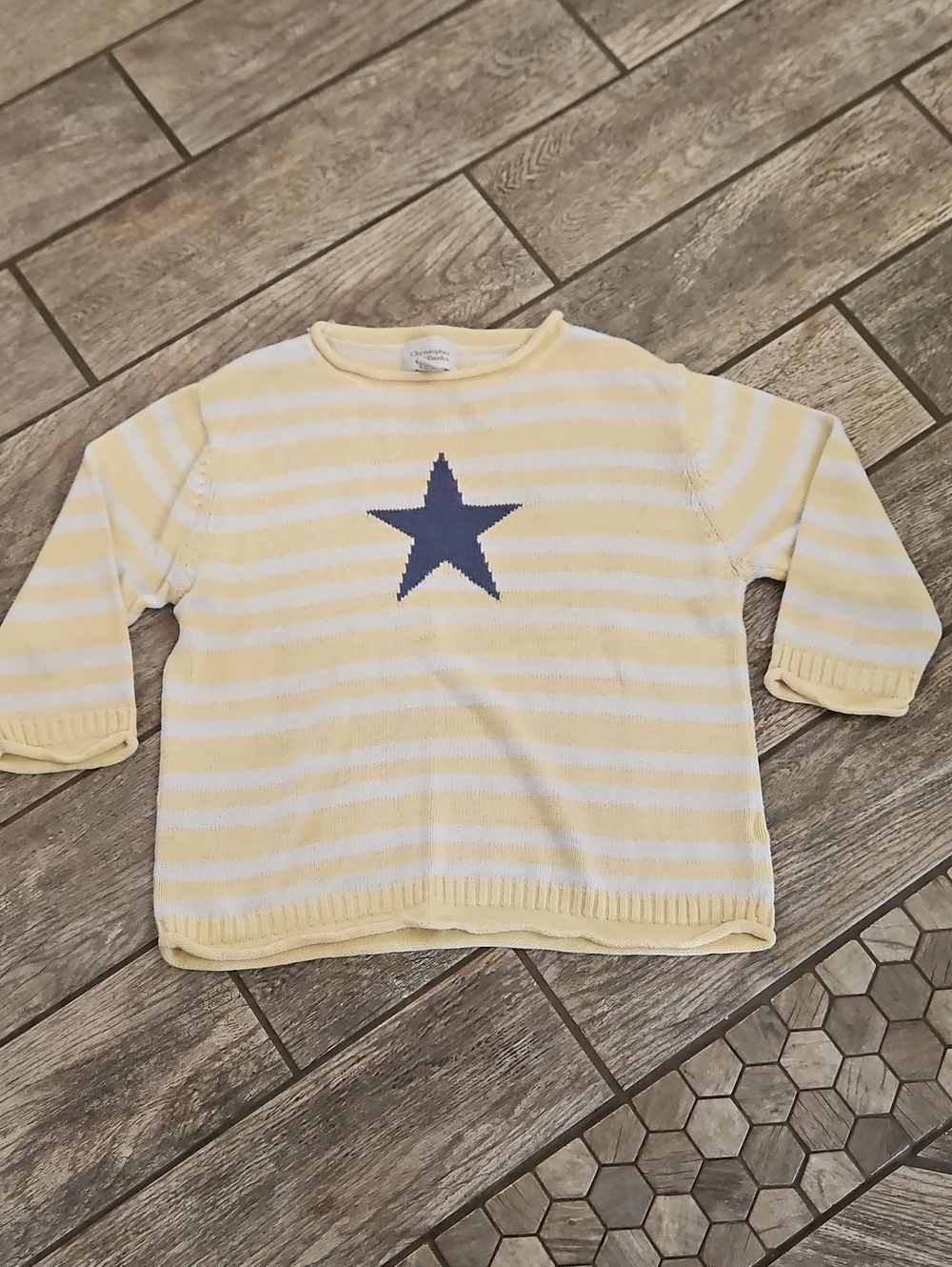 Christopher & Banks Striped Yellow & White Sweater with Navy Star Size Large